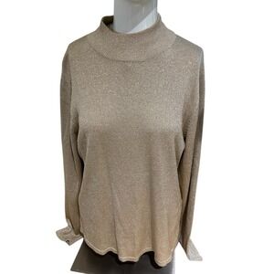 Vtg Talbots Top Women's Medium Gold‎ Glitter Mock Neck Silk Shirt Hong Kong Sz M